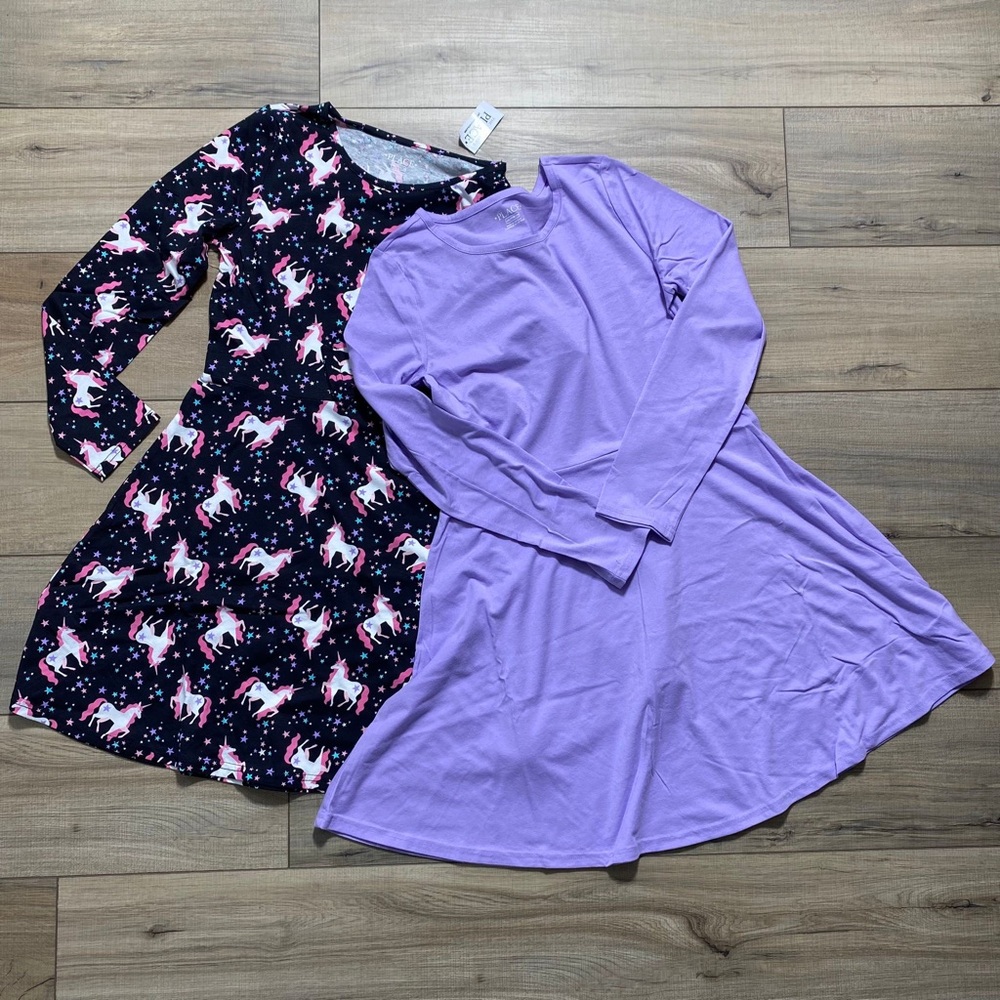 The Children's Place Girls 2-Pack Skater Everyday Dresses Size 16 Unicorn